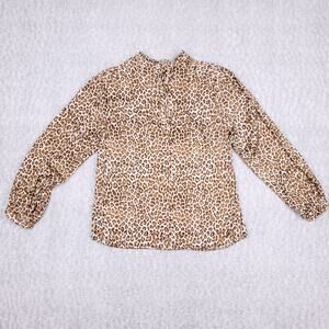 J.Crew Blouse Sz XS Leopard Print Ruffle Collar Puff Sleeve Trendy Feminine Work